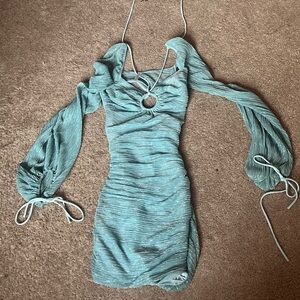 Discontinued Lucy in the Sky Stevie Pleated Long Sleeve Hoco Dress in Blue